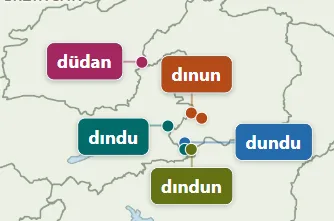 Different pronunciations of the same word on the Zazaki dialect atlas
