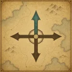 An old-style map with blank compass arrows, with the north arrow highlighted in a contrasting color.