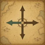An old-style map with blank compass arrows, with the west arrow highlighted in a contrasting color.
