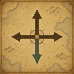 An old-style map with blank compass arrows, with the south arrow highlighted in a contrasting color.