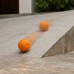 A round object rolling down a small slope.