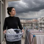 An adult woman visibly worried and afraid that something bad may happen.