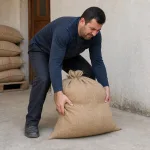 Çuvalı kaldırmaya çalışıyor
