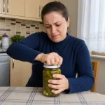Kavanozu açmaya çalışıyor